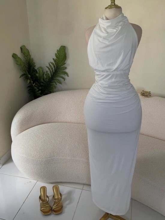 Zara Dresses & Skirts - Zara Ivory Halter Cowl Maxi Dress